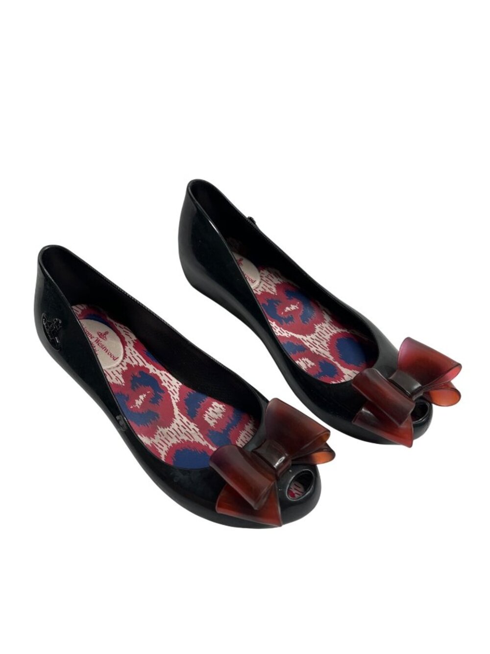 Vivienne Westwood X Melissa Womens Black Jelly Bow Flats Size 6 USA 37 EU